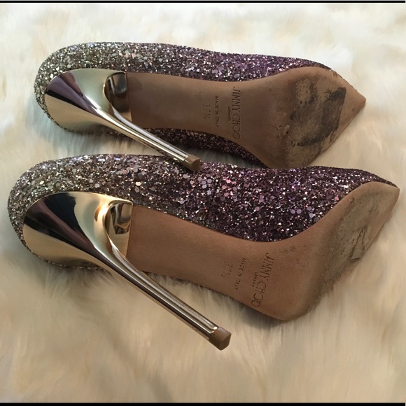 Beautiful Authentic JIMMY CHOO Rose Pink Champagne Glitter Ombré Pump SHOES 37.5 - Picture 4 of 9